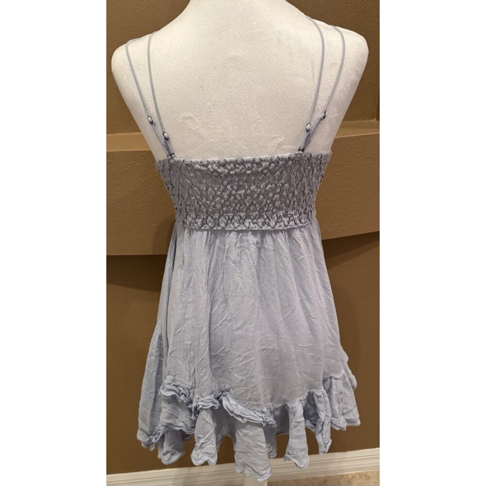 Free People Adella Slip Dress Blue Lace Mini Dress Boho Ruffle Hem Size S - Picture 4 of 8